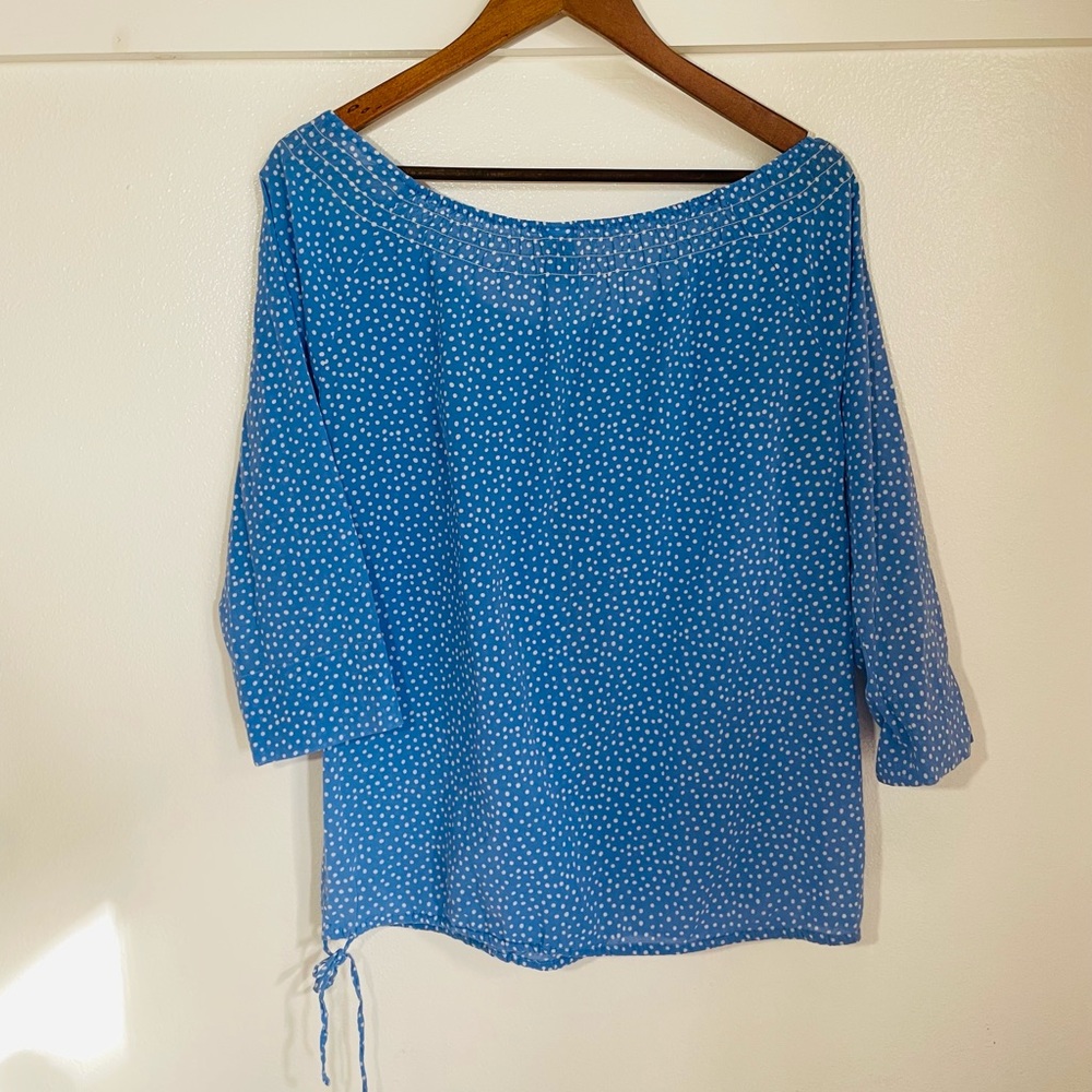 Gap S Blue Polka Dot Peasant Shirt Blouse - Picture 6 of 8